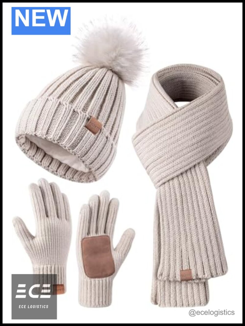 FISFET Winter Beanie Hat Scarf Gloves Set 3 in 1 Women's Acrylic Fleece Lined